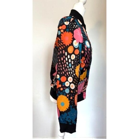 Women's Bomber Jacket Japanese Flower Print Size M - Picture 2 of 5
